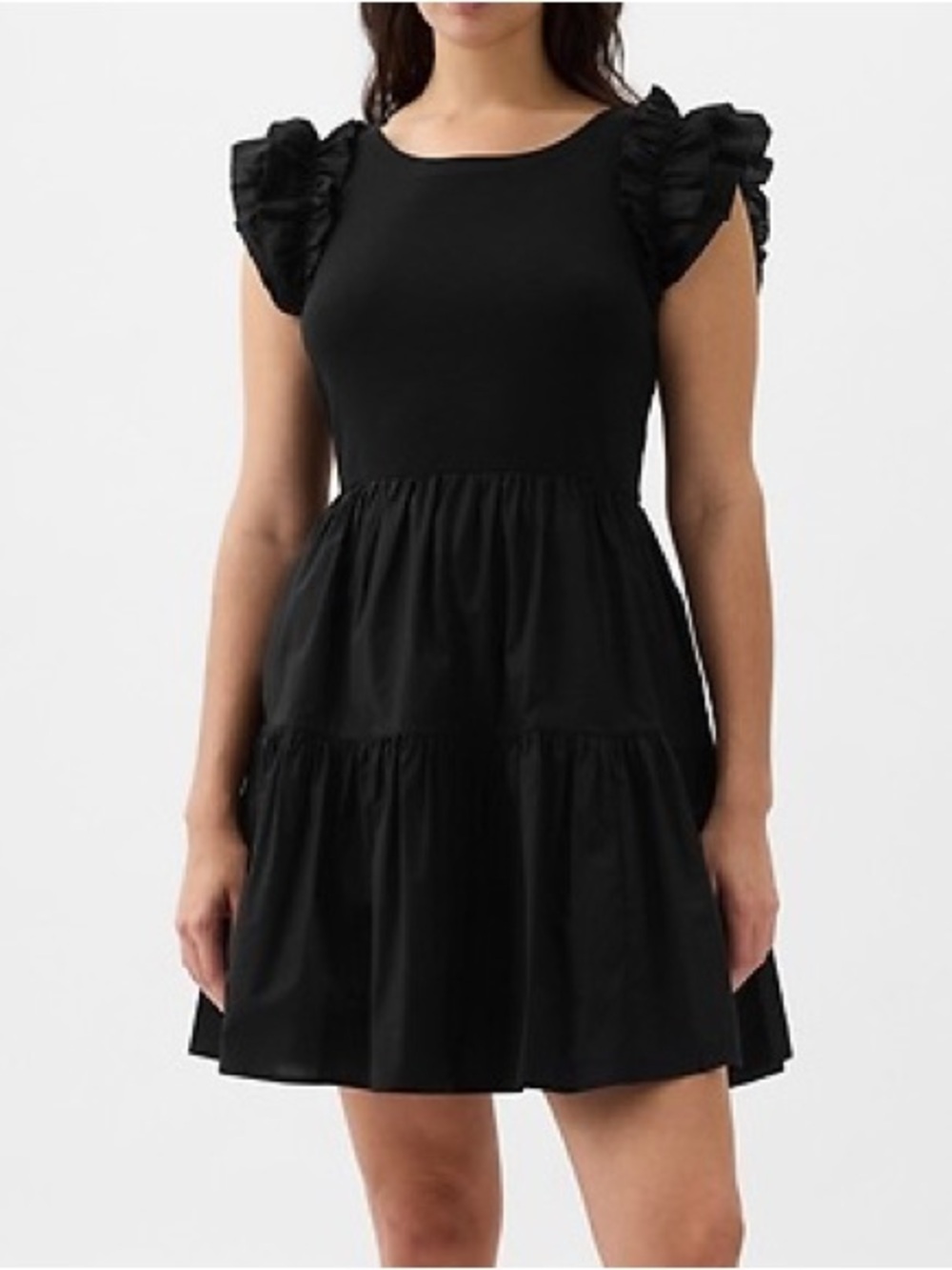 GAP Black Ruffle Sleeve Tiered Mini Dress